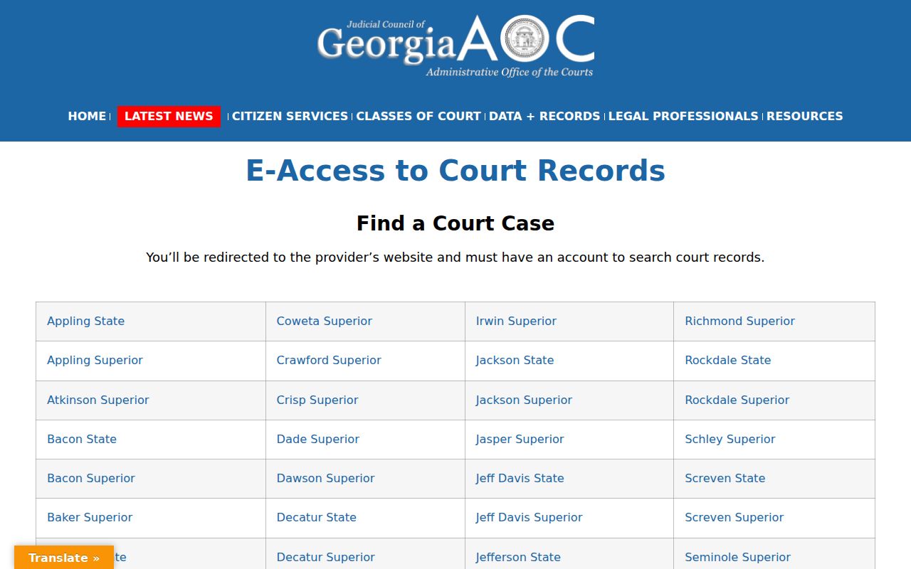 Clinch County criminal court case e-access directory