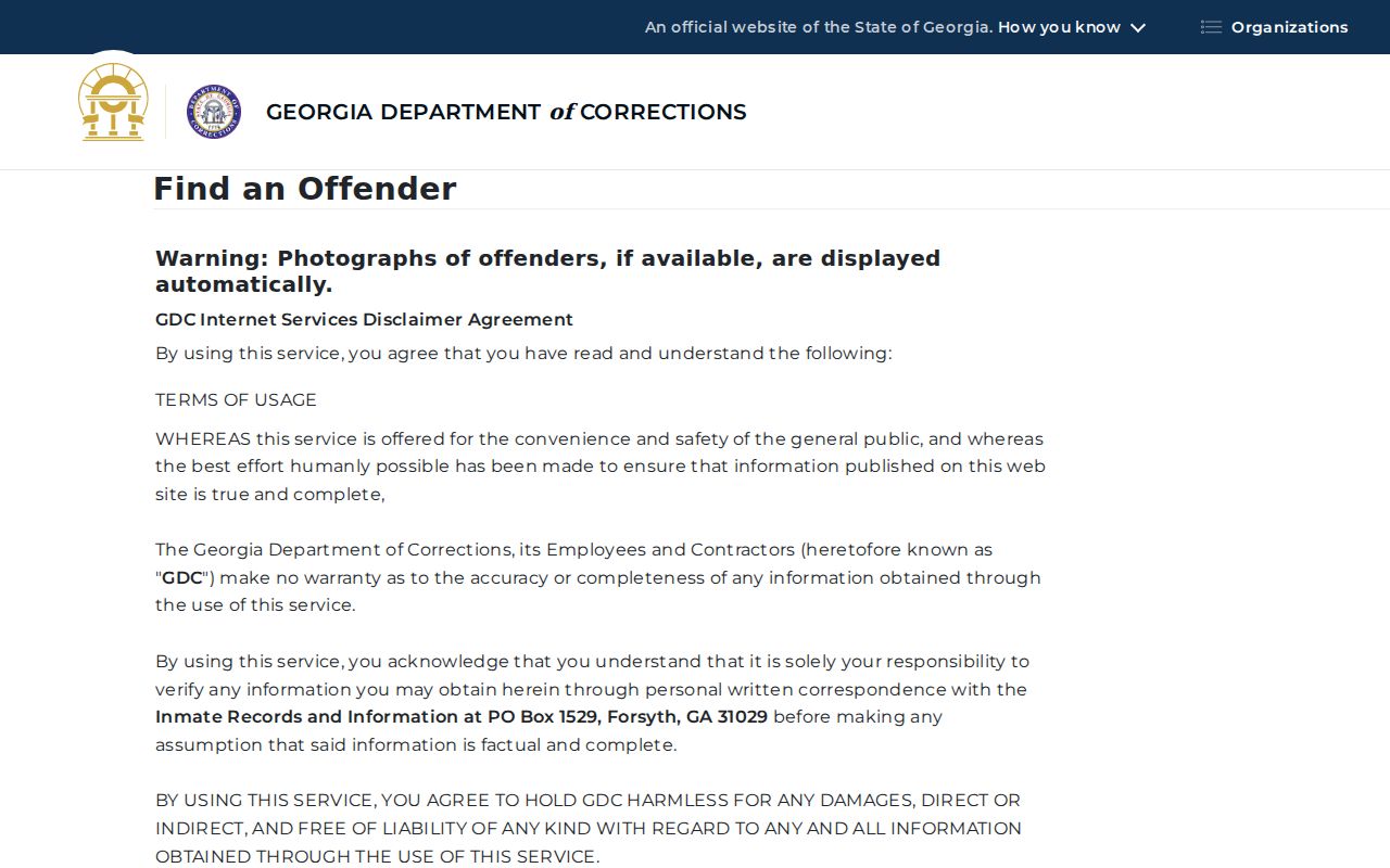 Clinch County criminal records GDC offender search fields