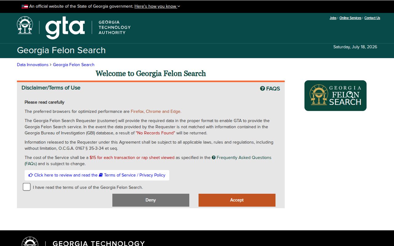 Clinch County criminal history Georgia Felon Search interface